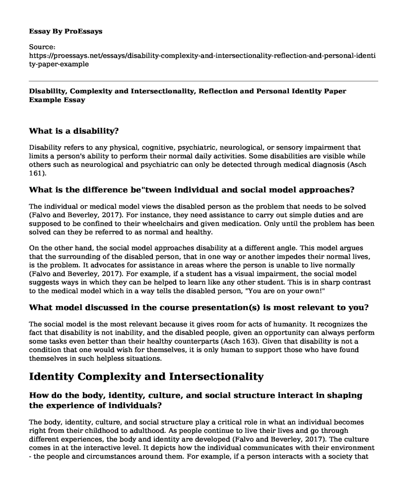 Disability, Complexity and Intersectionality, Reflection and Personal Identity Paper Example