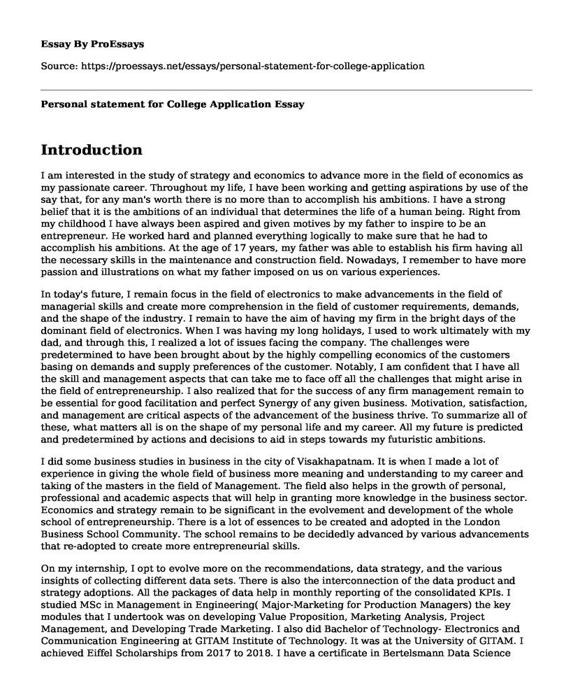 personal statement college application example