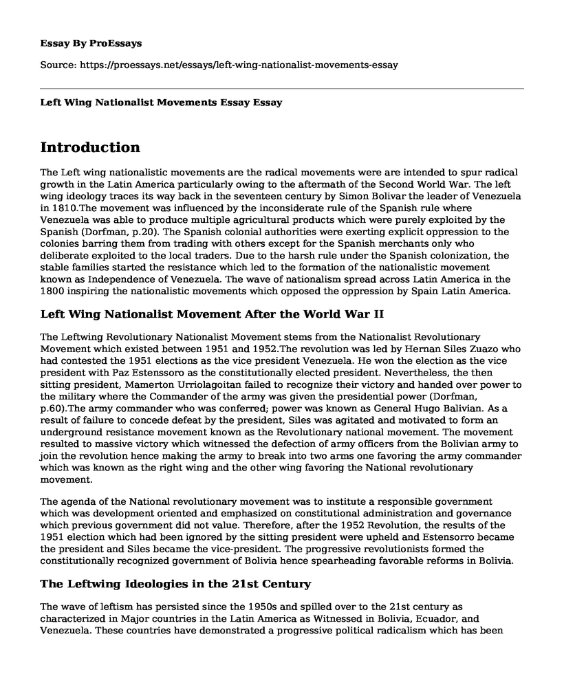 Left Wing Nationalist Movements Essay