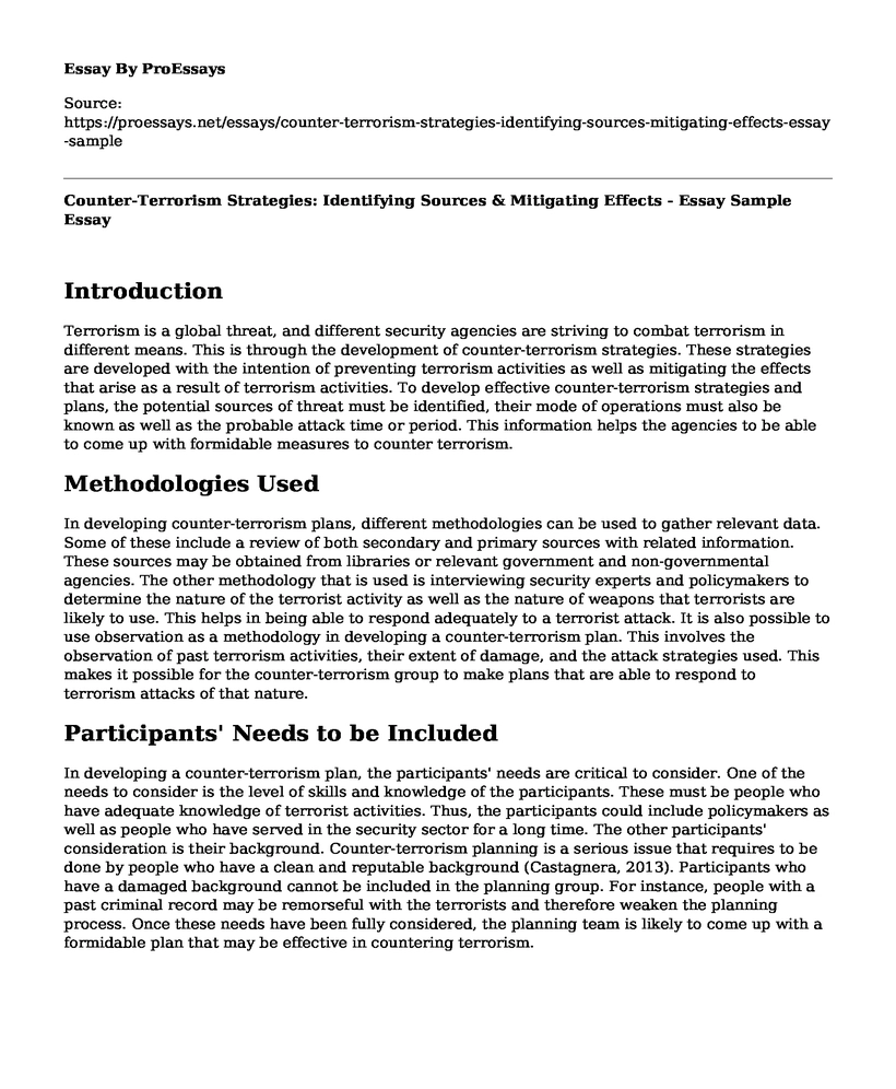 Counter-Terrorism Strategies: Identifying Sources & Mitigating Effects - Essay Sample