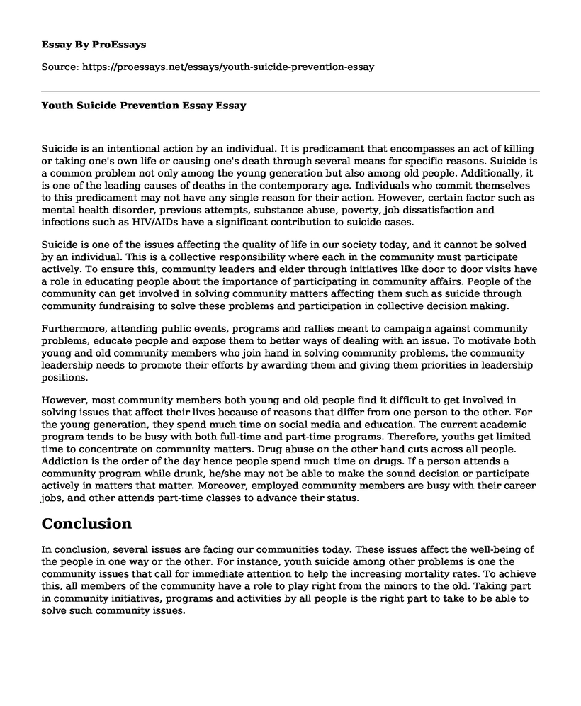 Youth Suicide Prevention Essay