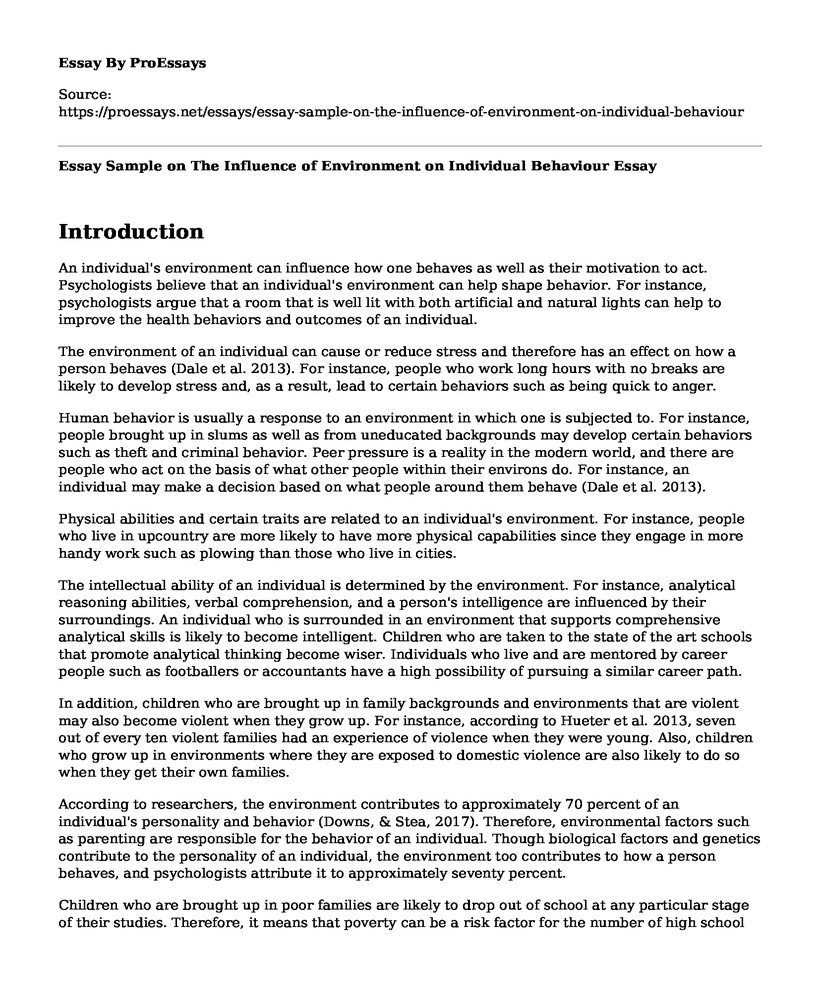 Essay Sample on The Influence of Environment on Individual Behaviour
