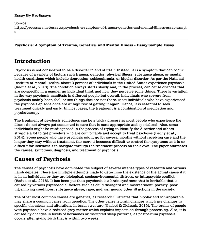 Psychosis: A Symptom of Trauma, Genetics, and Mental Illness - Essay Sample