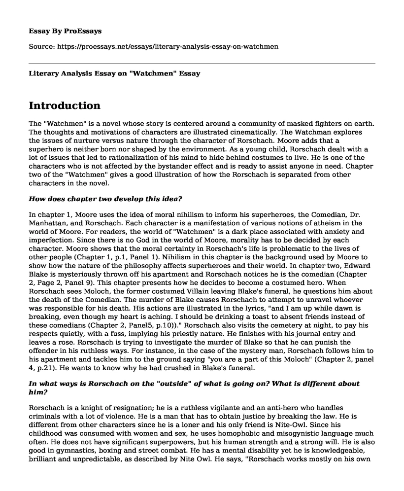 Literary Analysis Essay on "Watchmen"