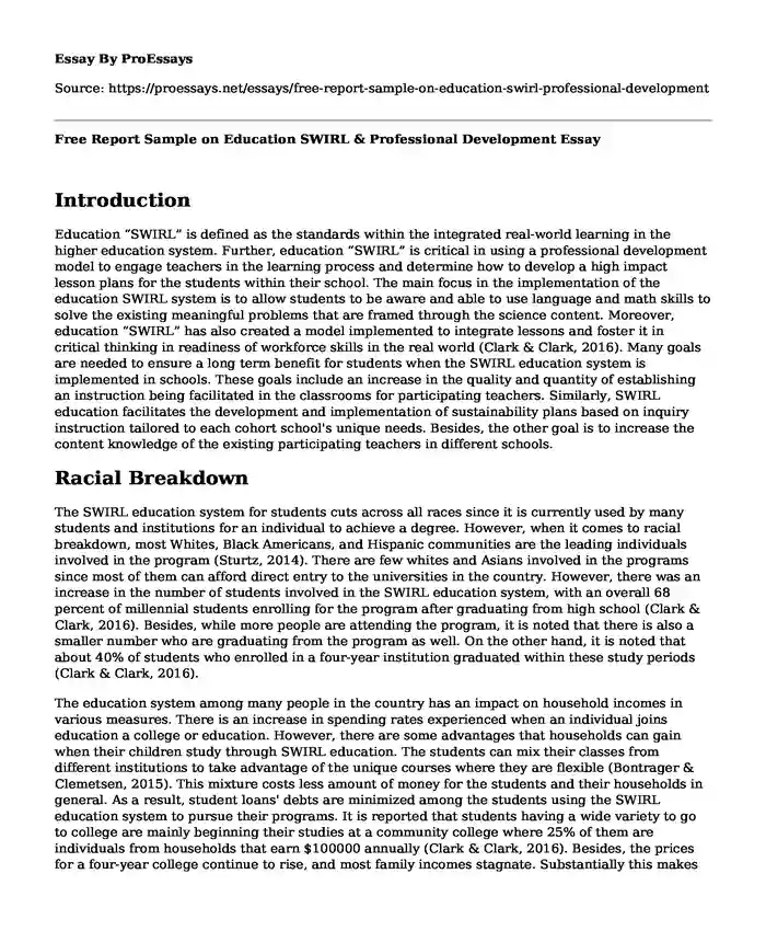 Free Report Sample on Education SWIRL & Professional Development