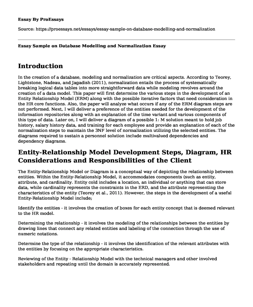 Essay Sample on Database Modelling and Normalization