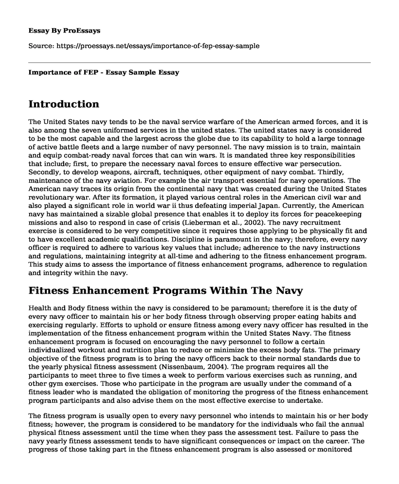 Importance of FEP - Essay Sample