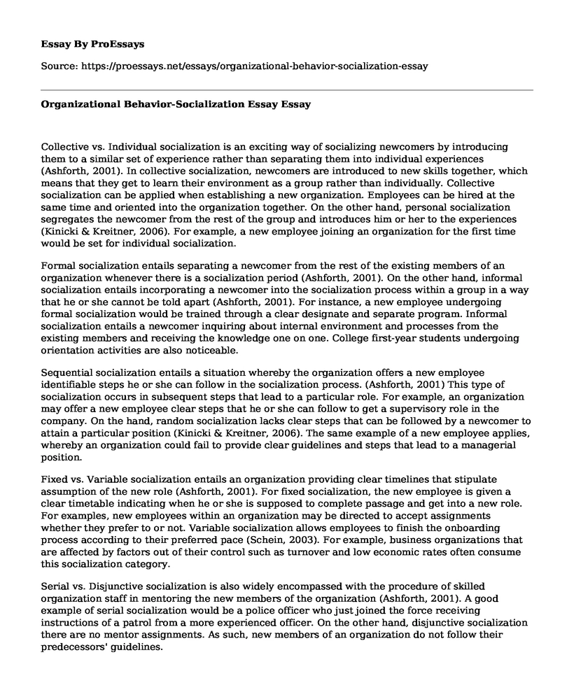 Organizational Behavior-Socialization Essay