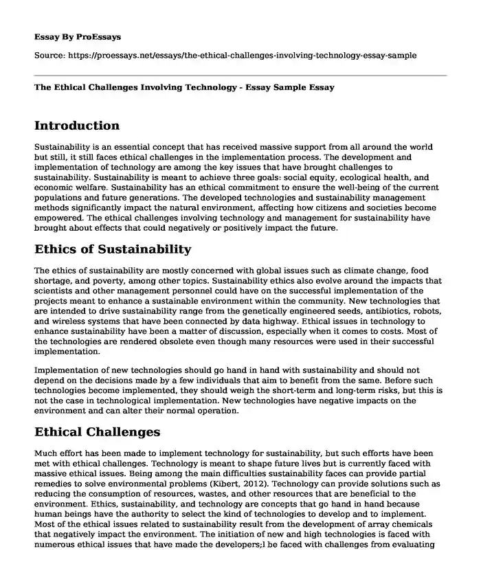 The Ethical Challenges Involving Technology - Essay Sample
