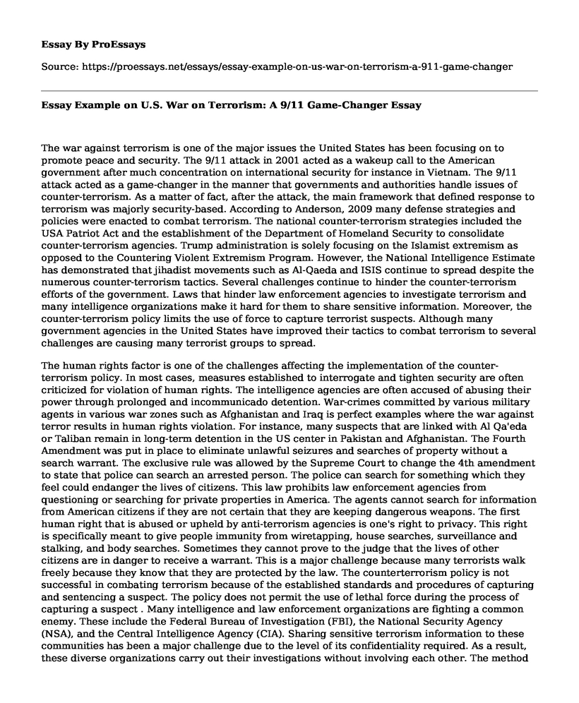 Essay Example on U.S. War on Terrorism: A 9/11 Game-Changer