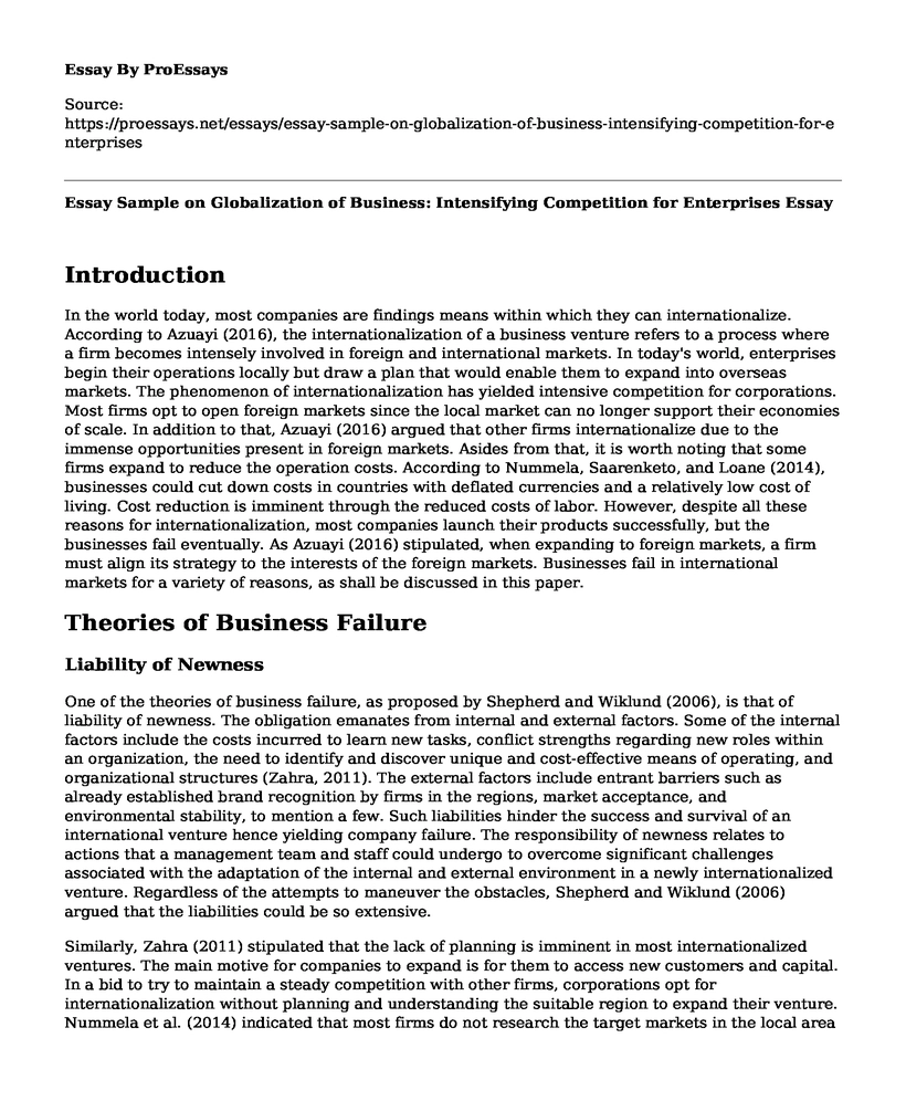 Essay Sample on Globalization of Business: Intensifying Competition for Enterprises