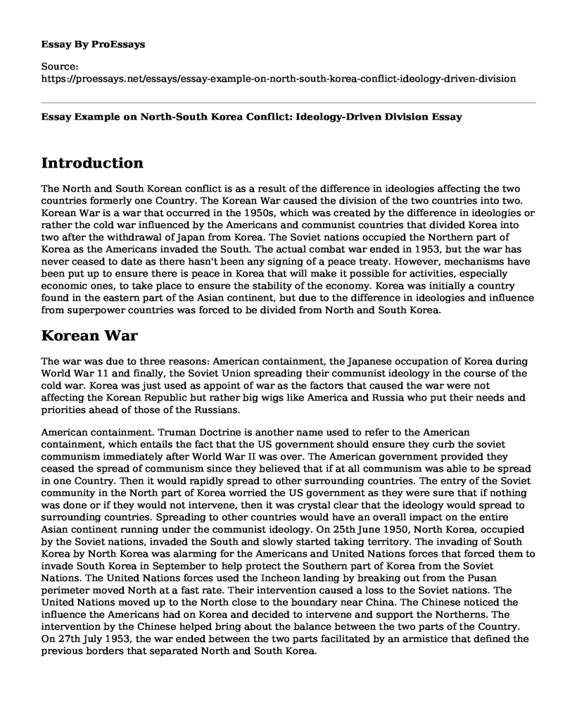 Essay Example on North-South Korea Conflict: Ideology-Driven Division