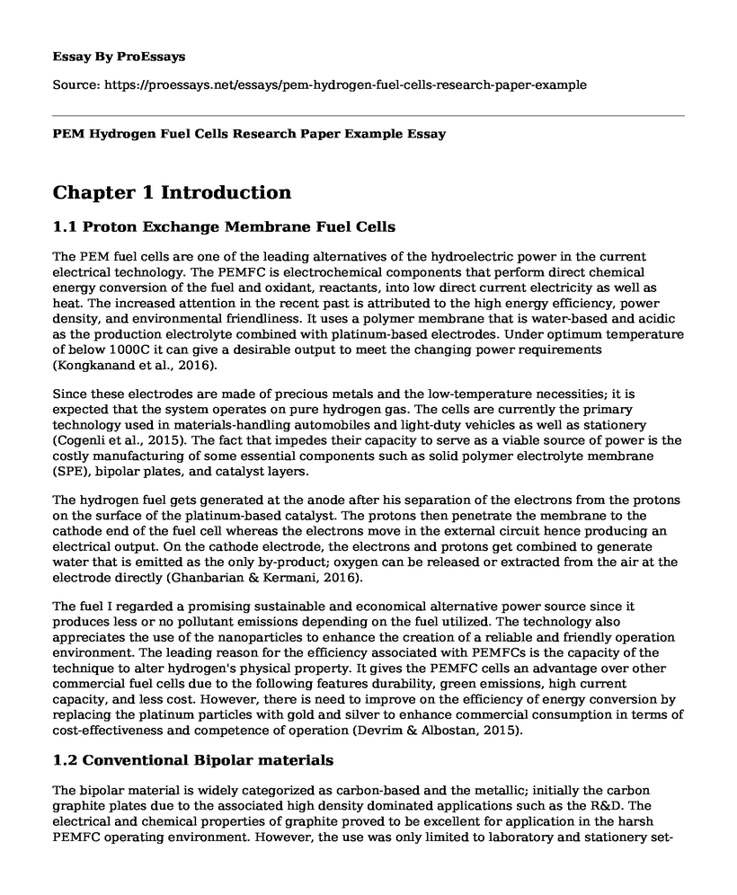 PEM Hydrogen Fuel Cells Research Paper Example