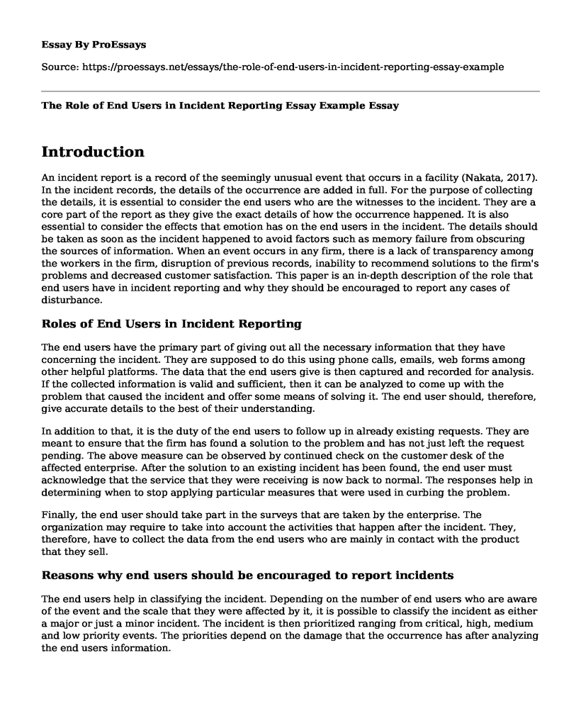 The Role of End Users in Incident Reporting Essay Example