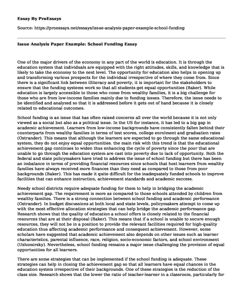 Issue Analysis Paper Example: School Funding