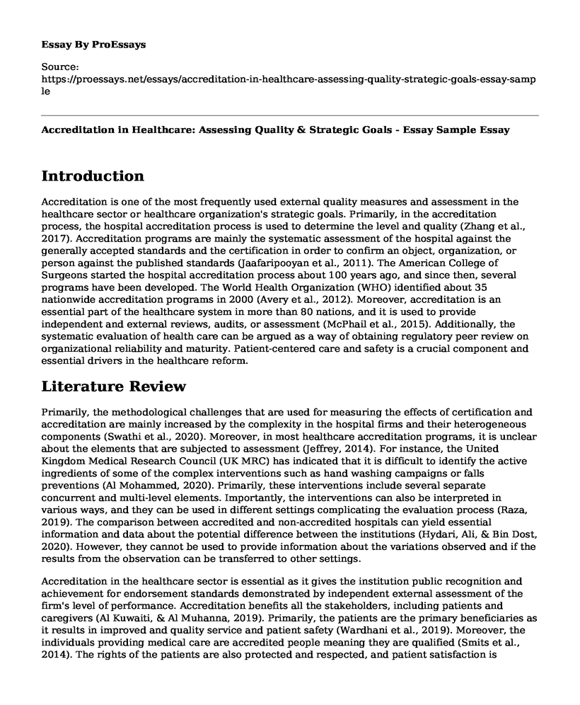 Accreditation in Healthcare: Assessing Quality & Strategic Goals - Essay Sample