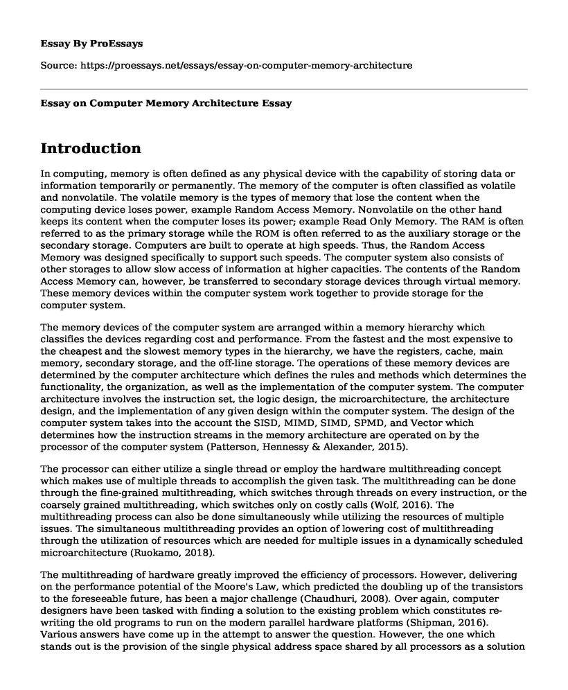 Essay on Computer Memory Architecture