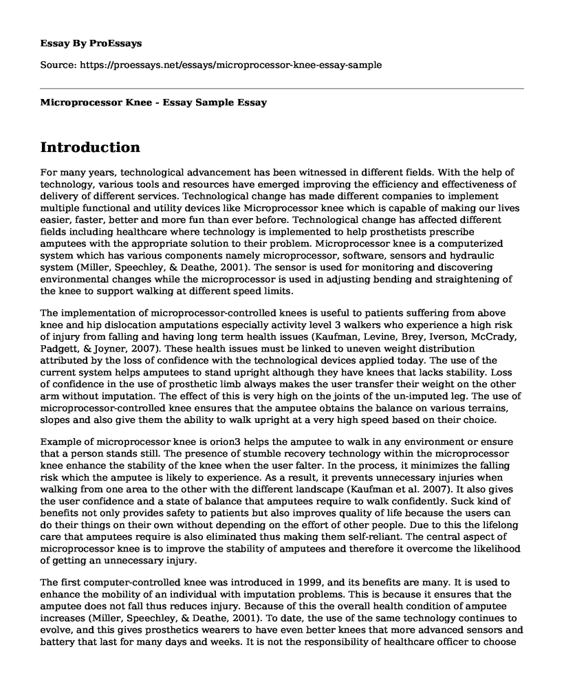 Microprocessor Knee - Essay Sample