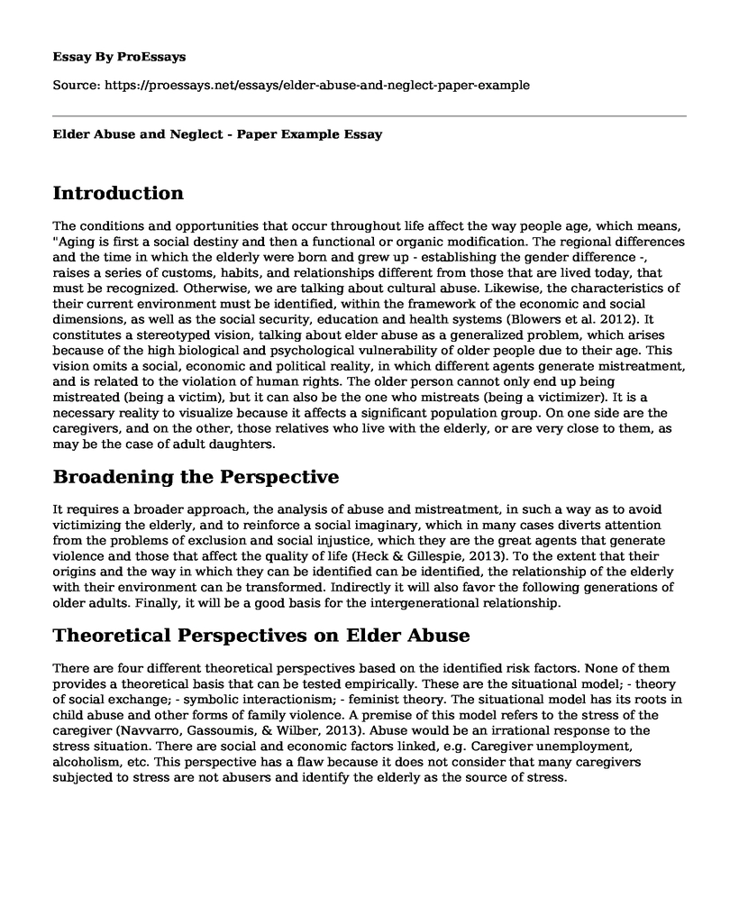 Elder Abuse and Neglect - Paper Example