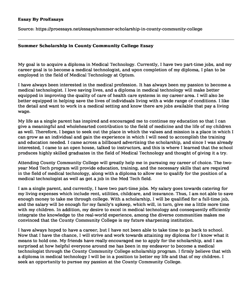 Summer Scholarship in County Community College