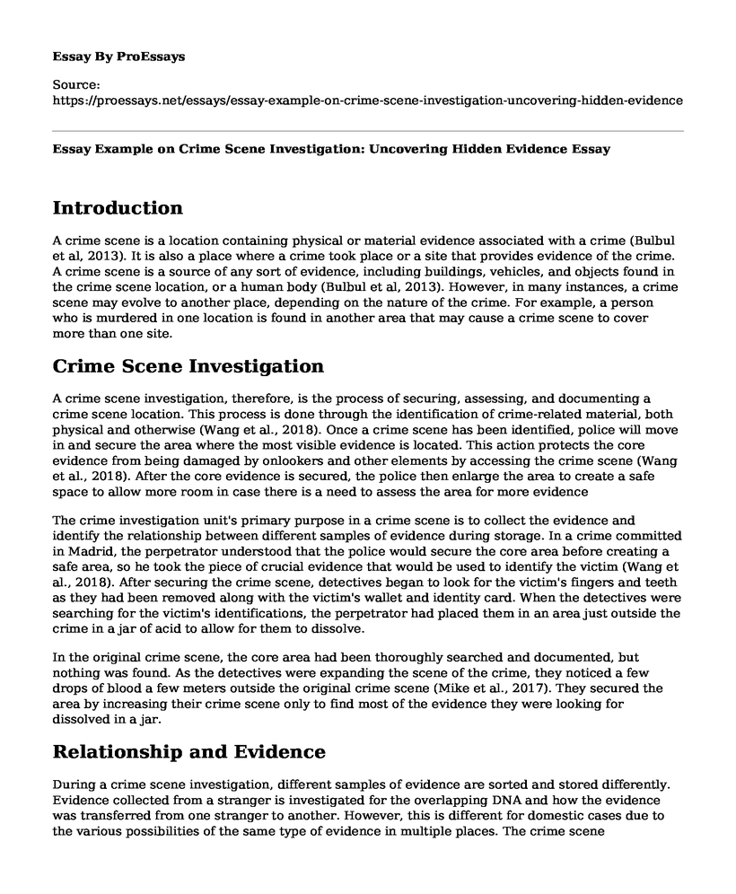 Essay Example on Crime Scene Investigation: Uncovering Hidden Evidence