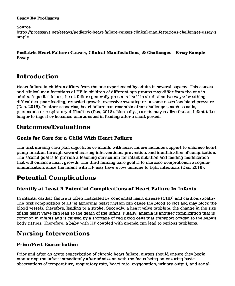 Pediatric Heart Failure: Causes, Clinical Manifestations, & Challenges - Essay Sample