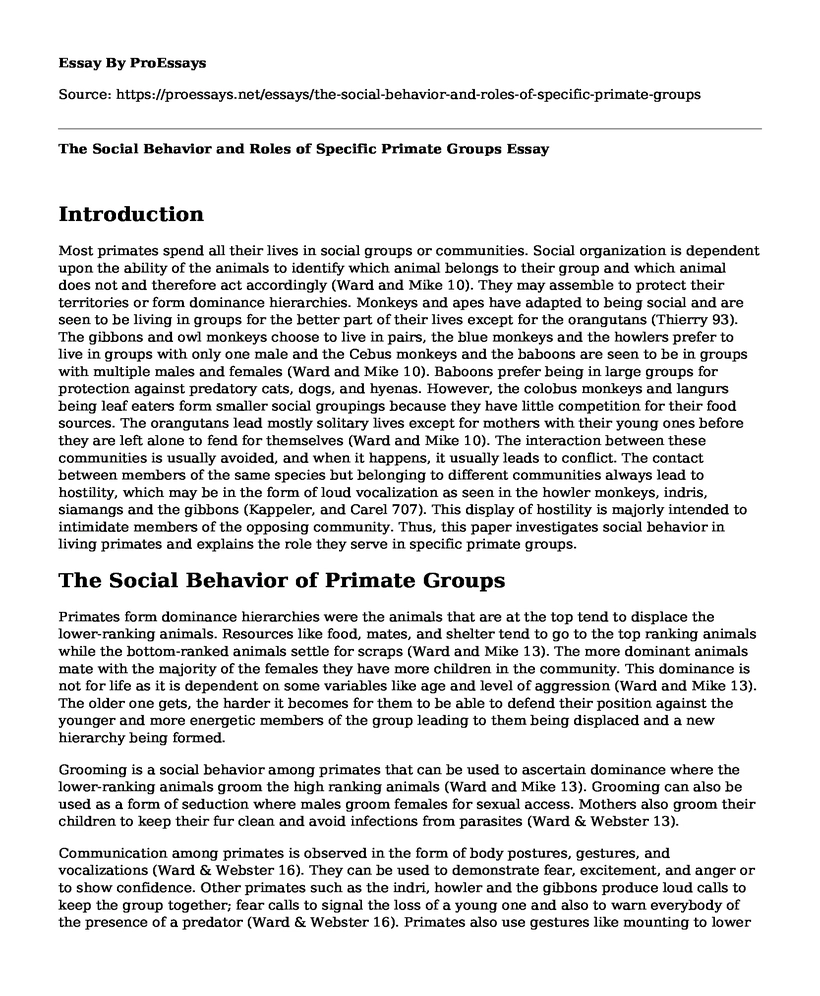 The Social Behavior and Roles of Specific Primate Groups