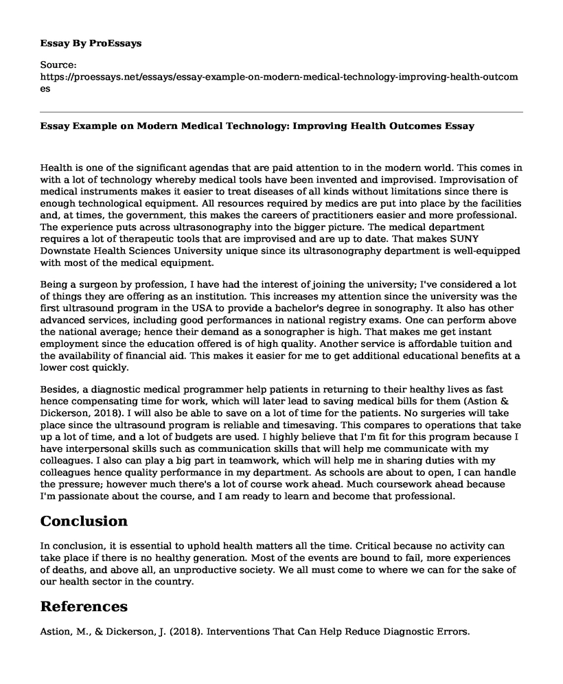 Essay Example on Modern Medical Technology: Improving Health Outcomes