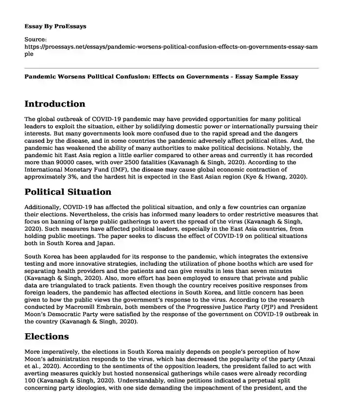 Pandemic Worsens Political Confusion: Effects on Governments - Essay Sample