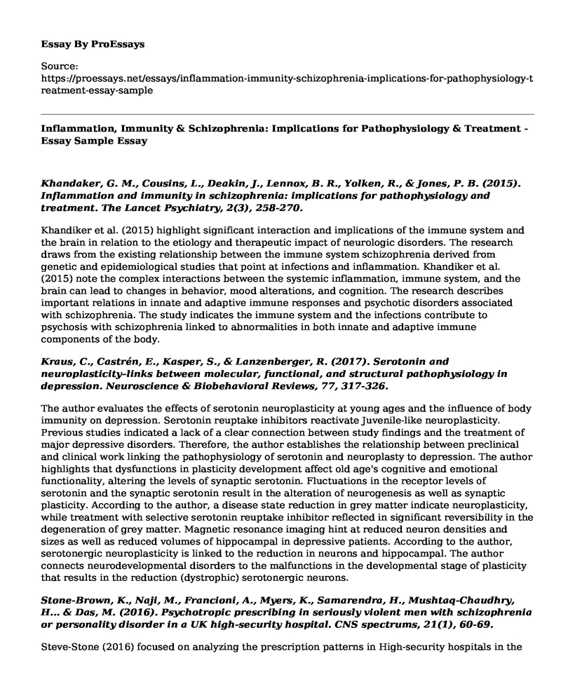 Inflammation, Immunity & Schizophrenia: Implications for Pathophysiology & Treatment - Essay Sample