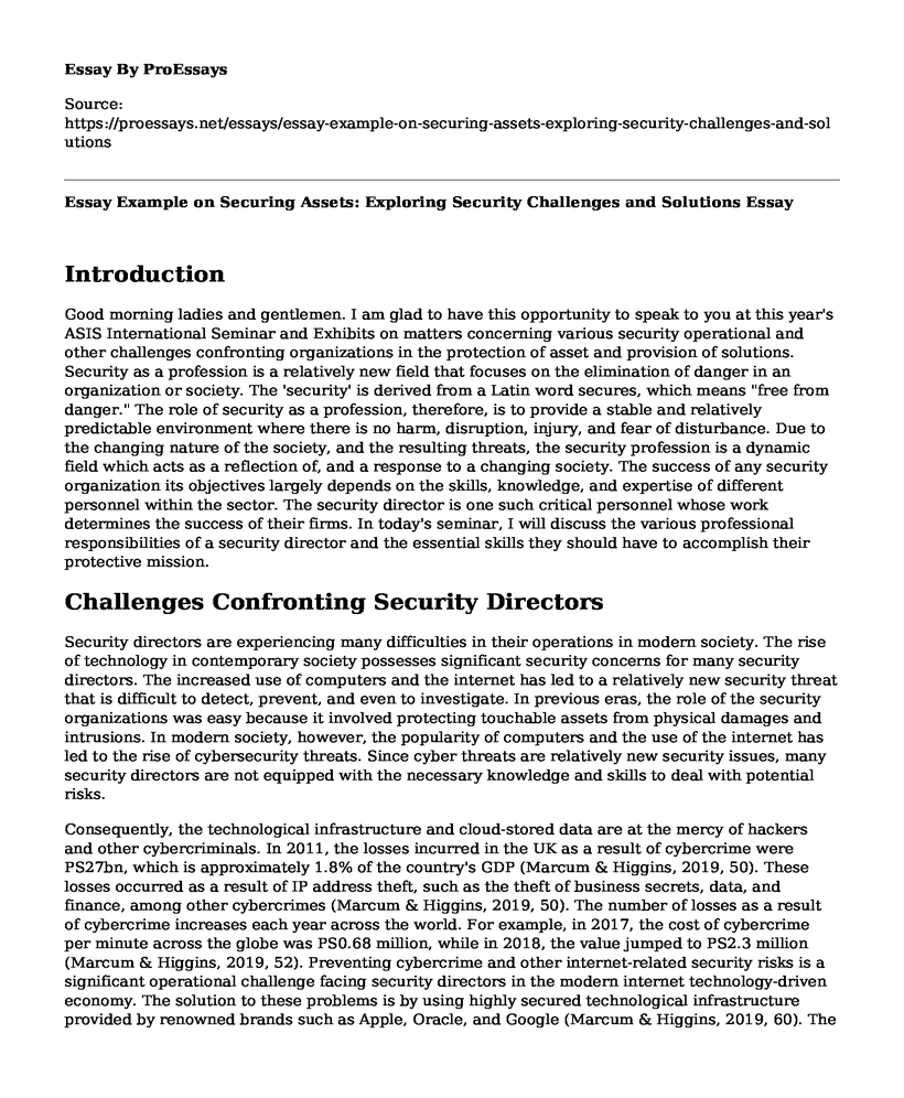 Essay Example on Securing Assets: Exploring Security Challenges and Solutions