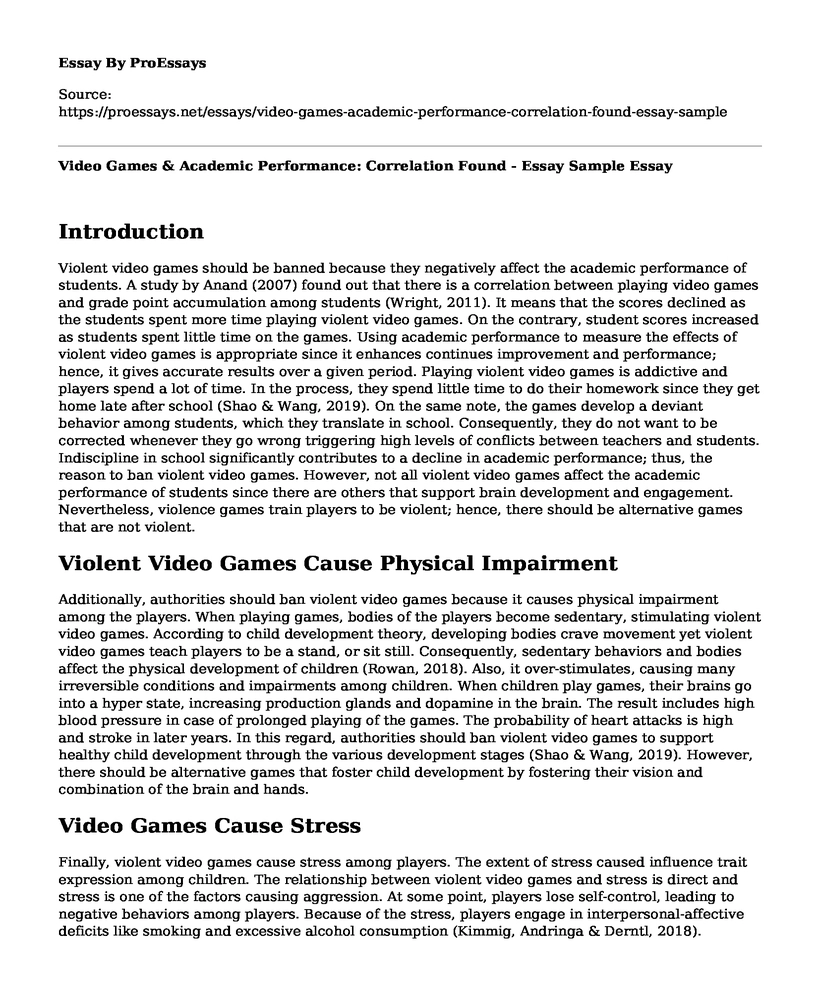 Video Games & Academic Performance: Correlation Found - Essay Sample