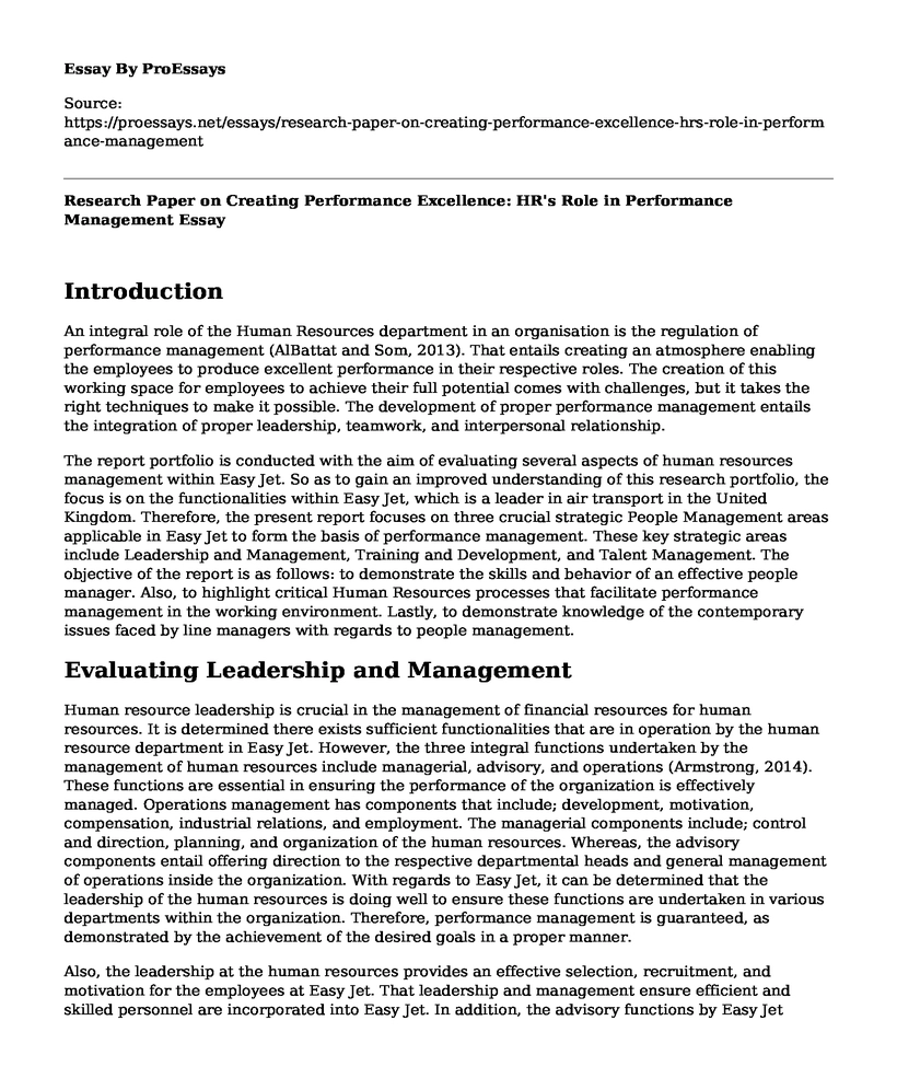 Research Paper on Creating Performance Excellence: HR's Role in Performance Management