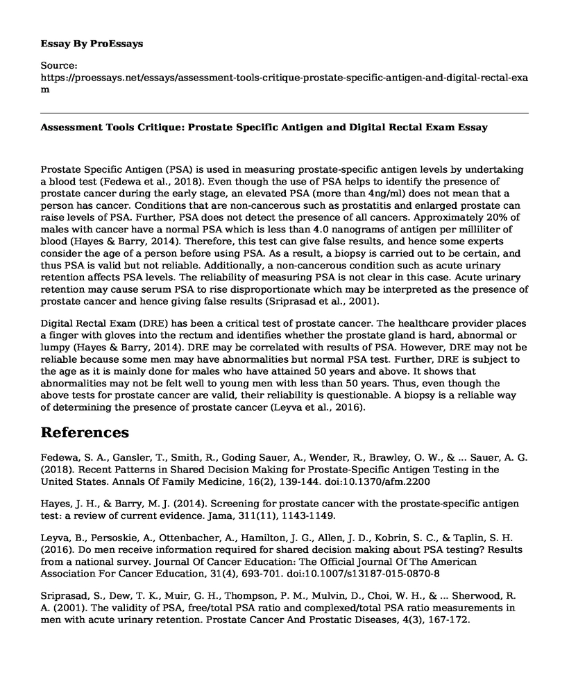 Assessment Tools Critique: Prostate Specific Antigen and Digital Rectal Exam