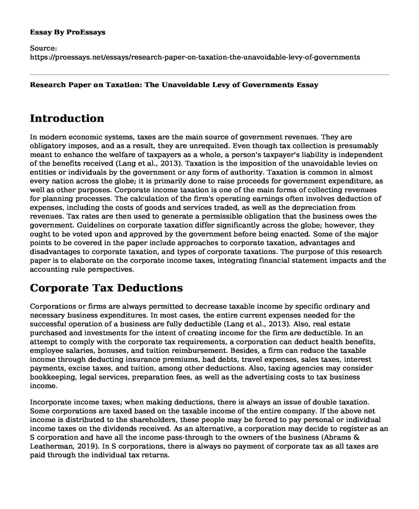 Research Paper on Taxation: The Unavoidable Levy of Governments