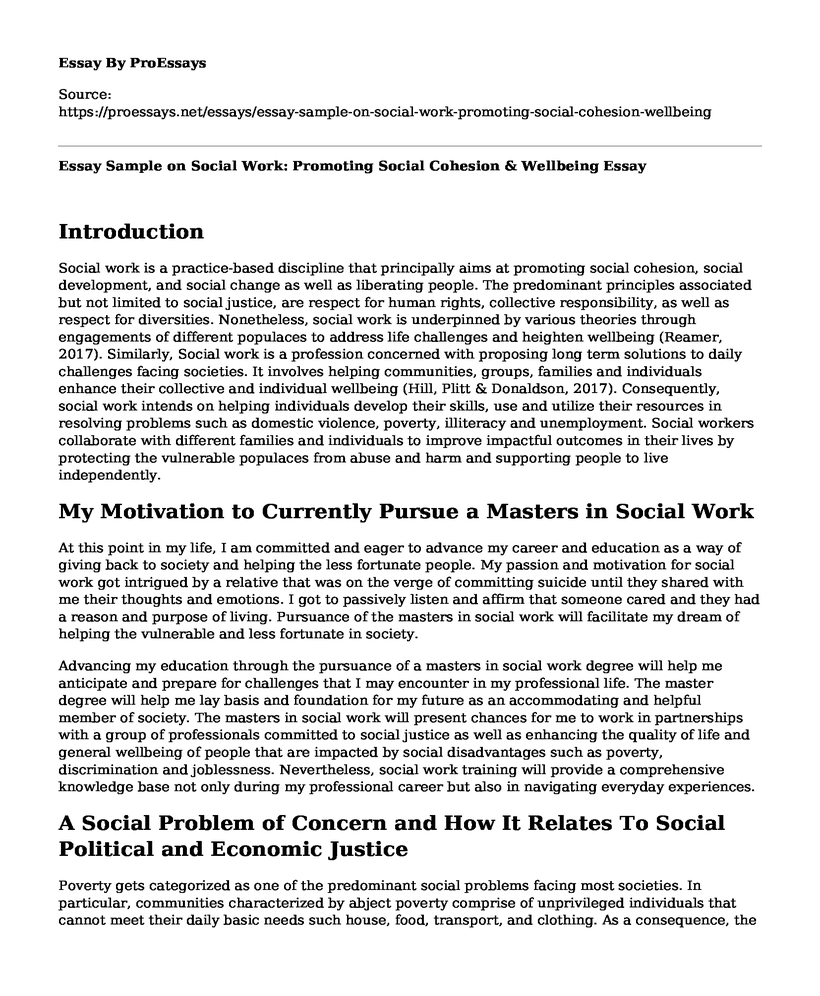 Essay Sample on Social Work: Promoting Social Cohesion & Wellbeing