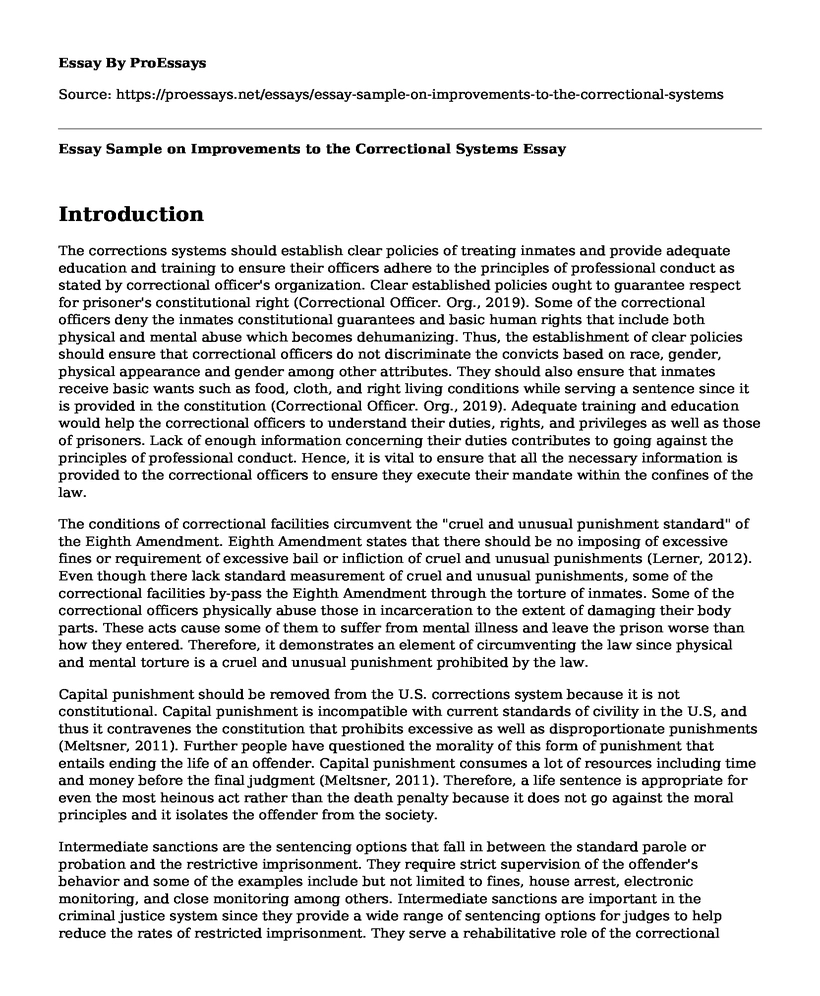 Essay Sample on Improvements to the Correctional Systems