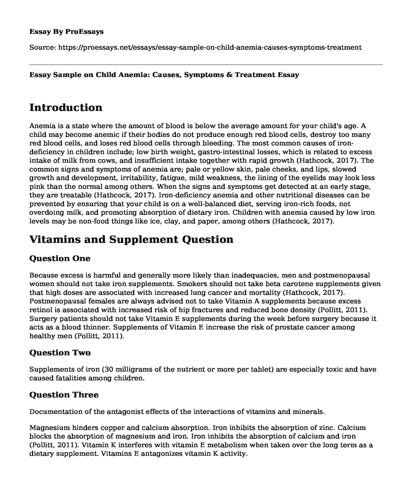 Essay Sample on Child Anemia: Causes, Symptoms & Treatment