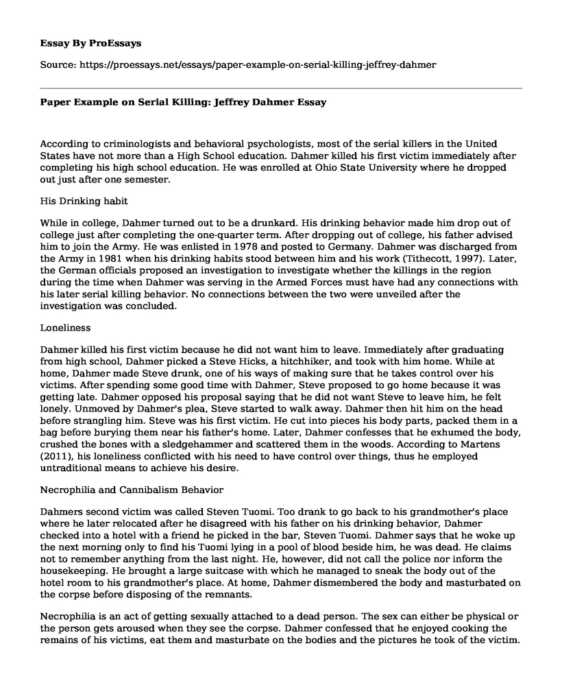 Paper Example on Serial Killing: Jeffrey Dahmer