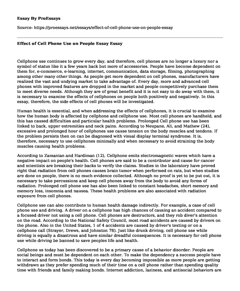 Effect of Cell Phone Use on People Essay