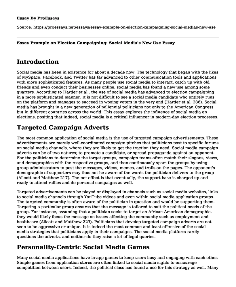 Essay Example on Election Campaigning: Social Media's New Use