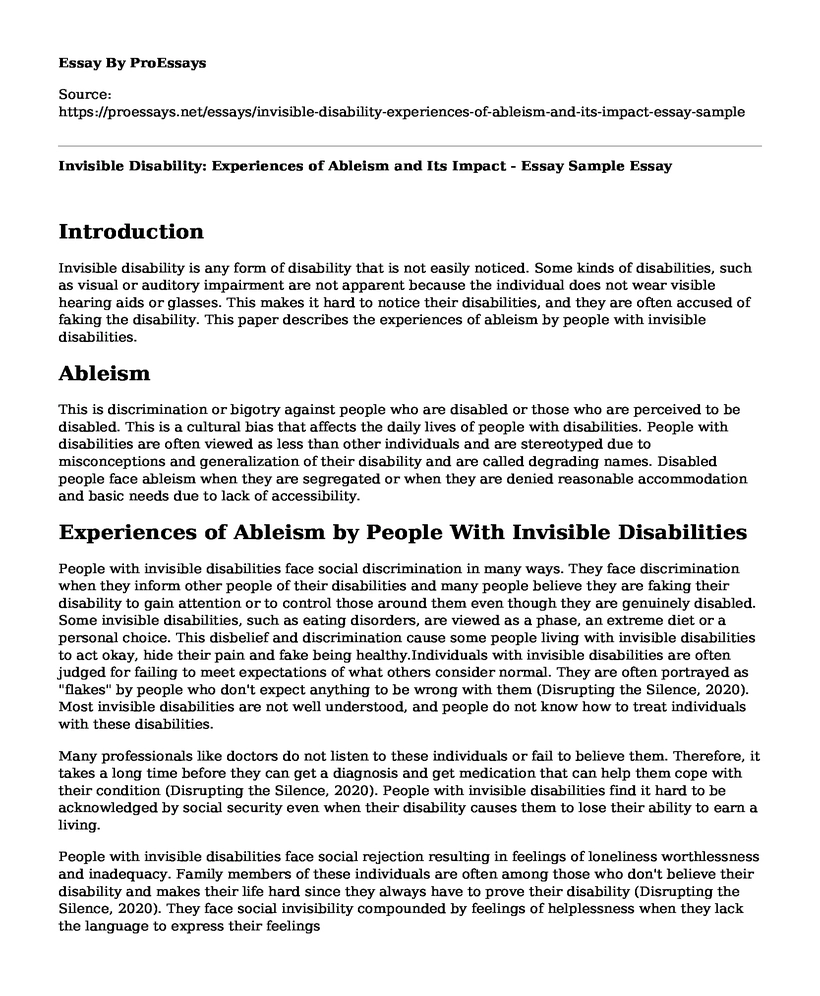 Invisible Disability: Experiences of Ableism and Its Impact - Essay Sample