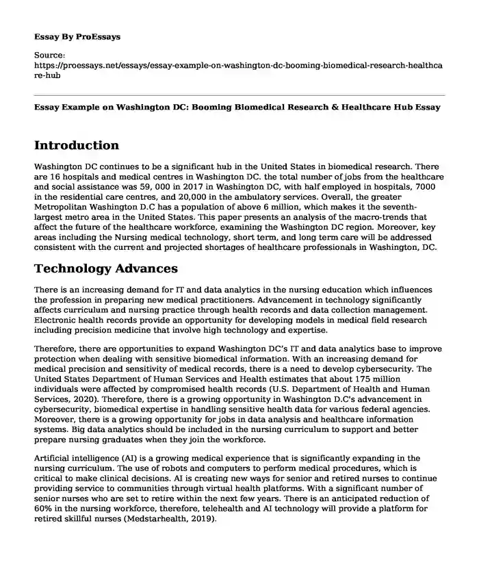 Essay Example on Washington DC: Booming Biomedical Research & Healthcare Hub