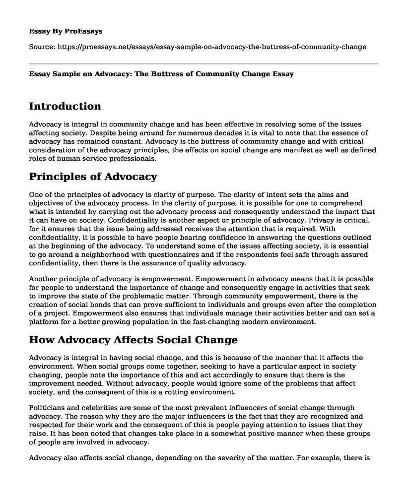 Essay Sample on Advocacy: The Buttress of Community Change