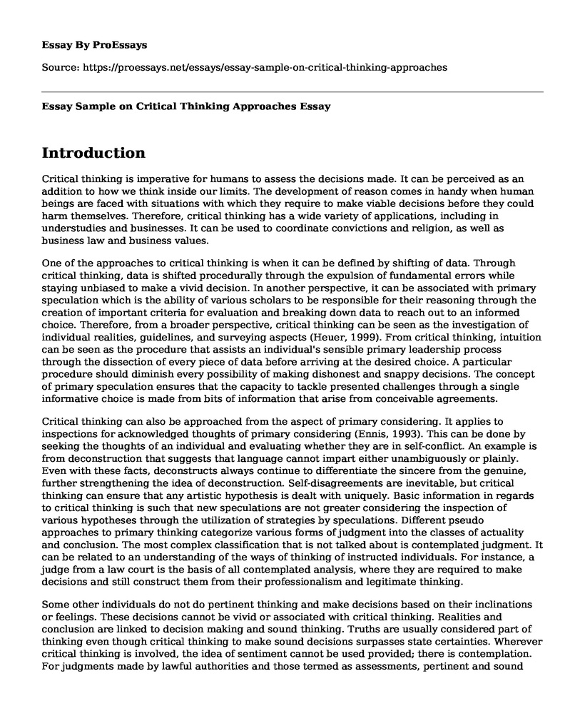 Essay Sample on Critical Thinking Approaches
