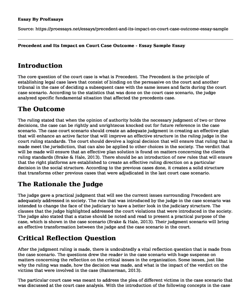 Precedent and Its Impact on Court Case Outcome - Essay Sample