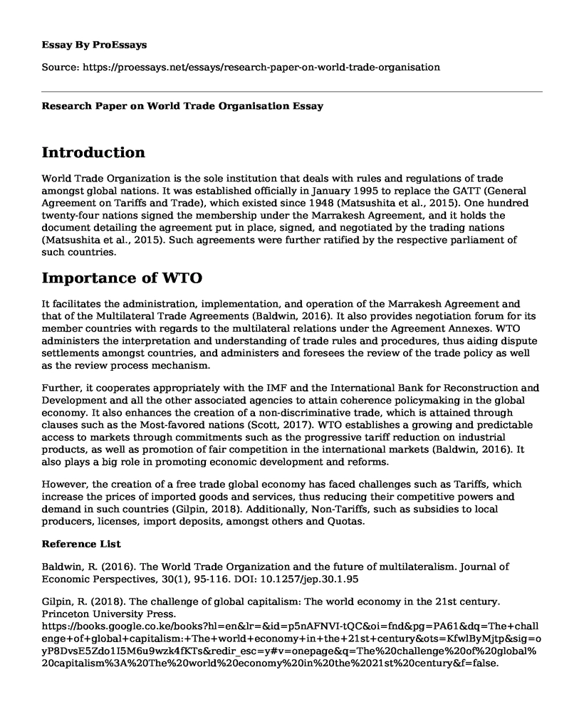 Research Paper on World Trade Organisation