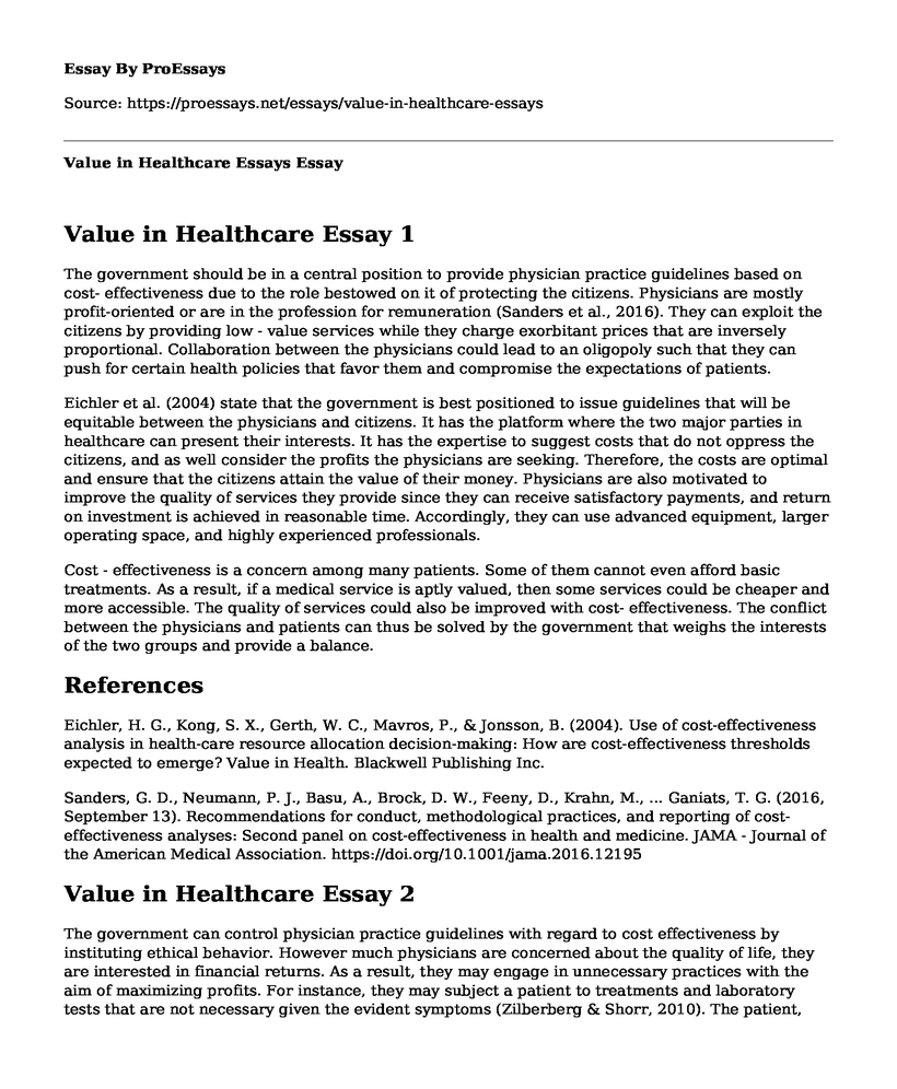 Value in Healthcare Essays
