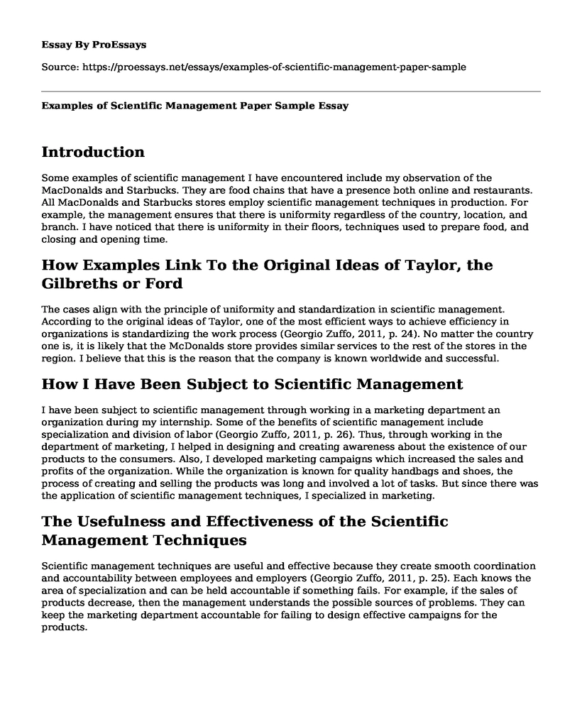 Examples of Scientific Management Paper Sample