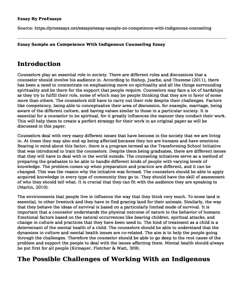 Essay Sample on Competence With Indigenous Counseling